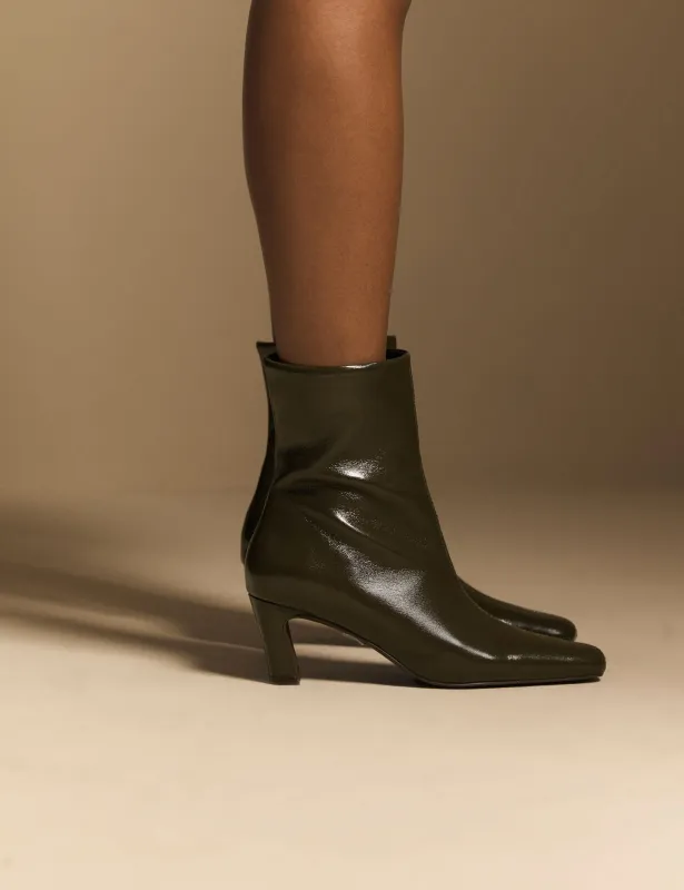 Deep Khaki Leather Ottilie Ankle Boots made by Nobody's Child