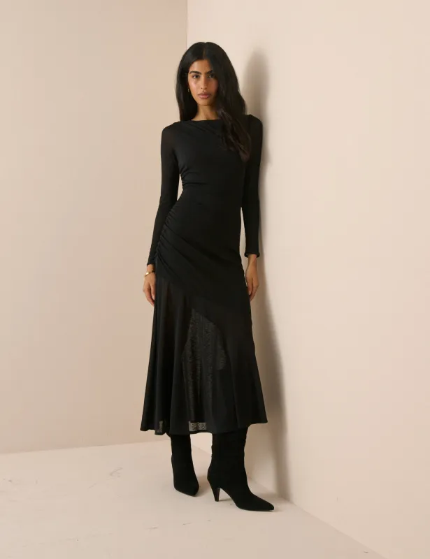 Black Jersey Ruched Tallulah Midi Dress made by Nobody's Child
