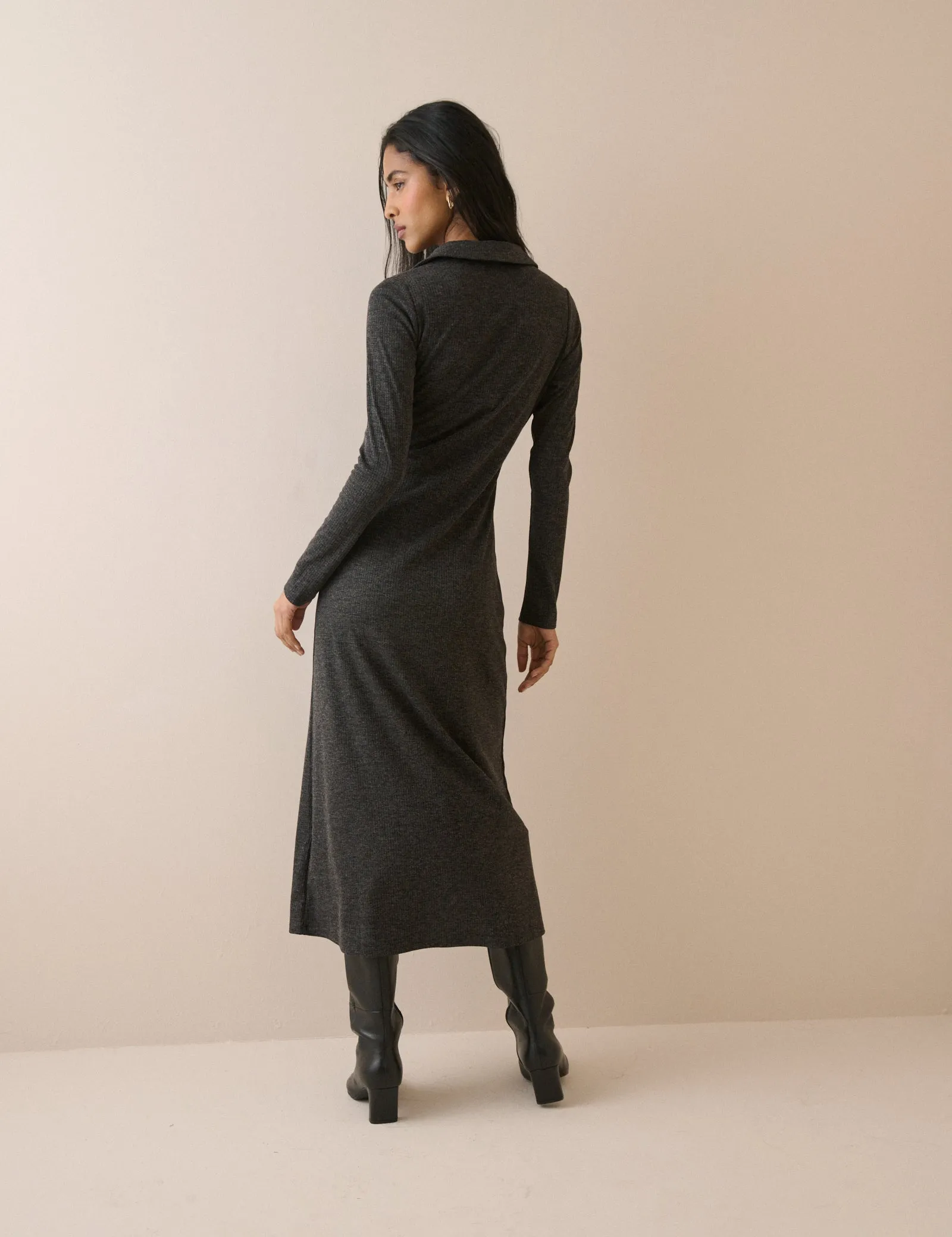 Charcoal Grey Ribbed Jersey Everett Midi Dress sold by Nobody's Child product image thumbnail 5