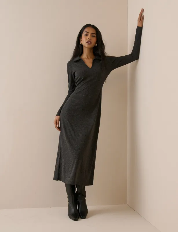 Charcoal Grey Ribbed Jersey Everett Midi Dress made by Nobody's Child