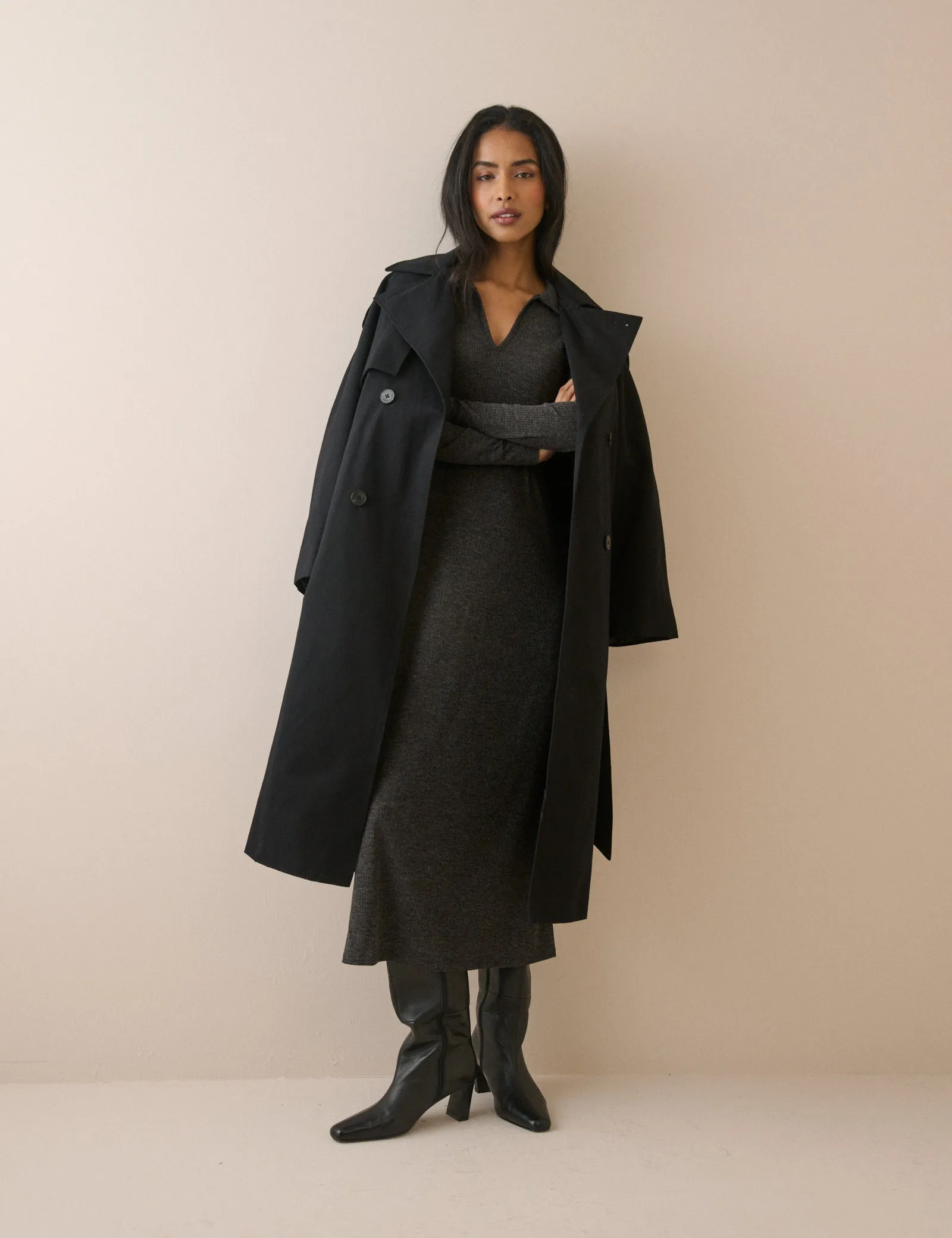 Charcoal Grey Ribbed Jersey Everett Midi Dress sold by Nobody's Child product image thumbnail 4