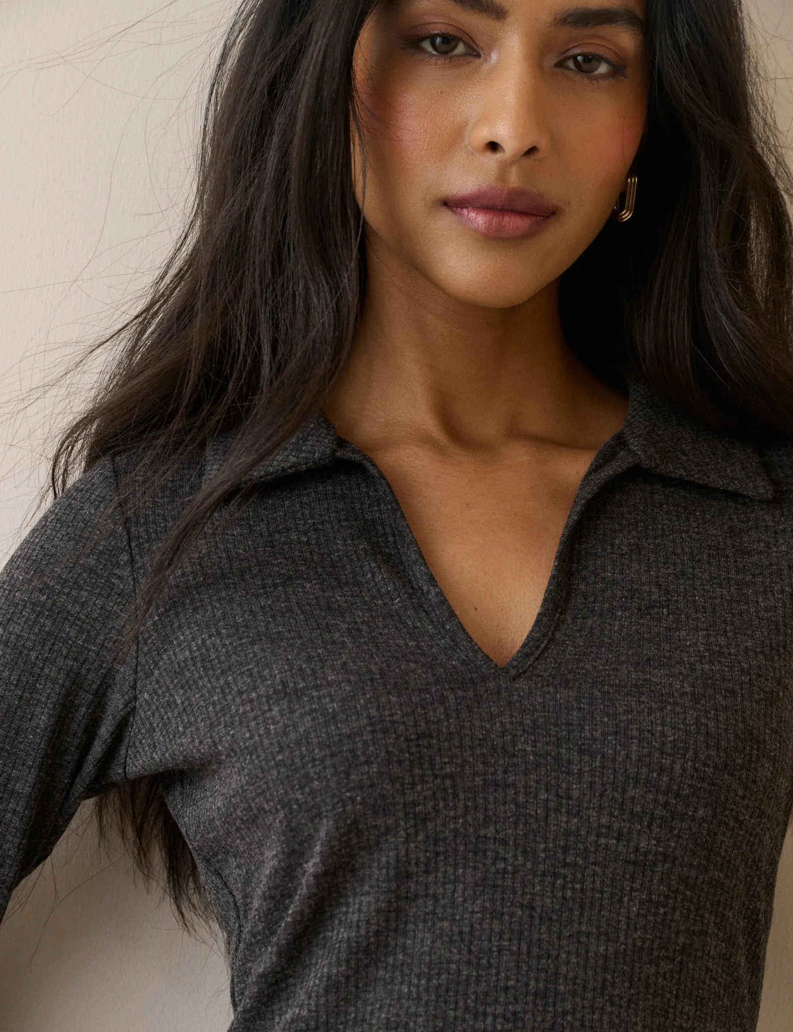 Charcoal Grey Ribbed Jersey Everett Midi Dress sold by Nobody's Child product image thumbnail 2