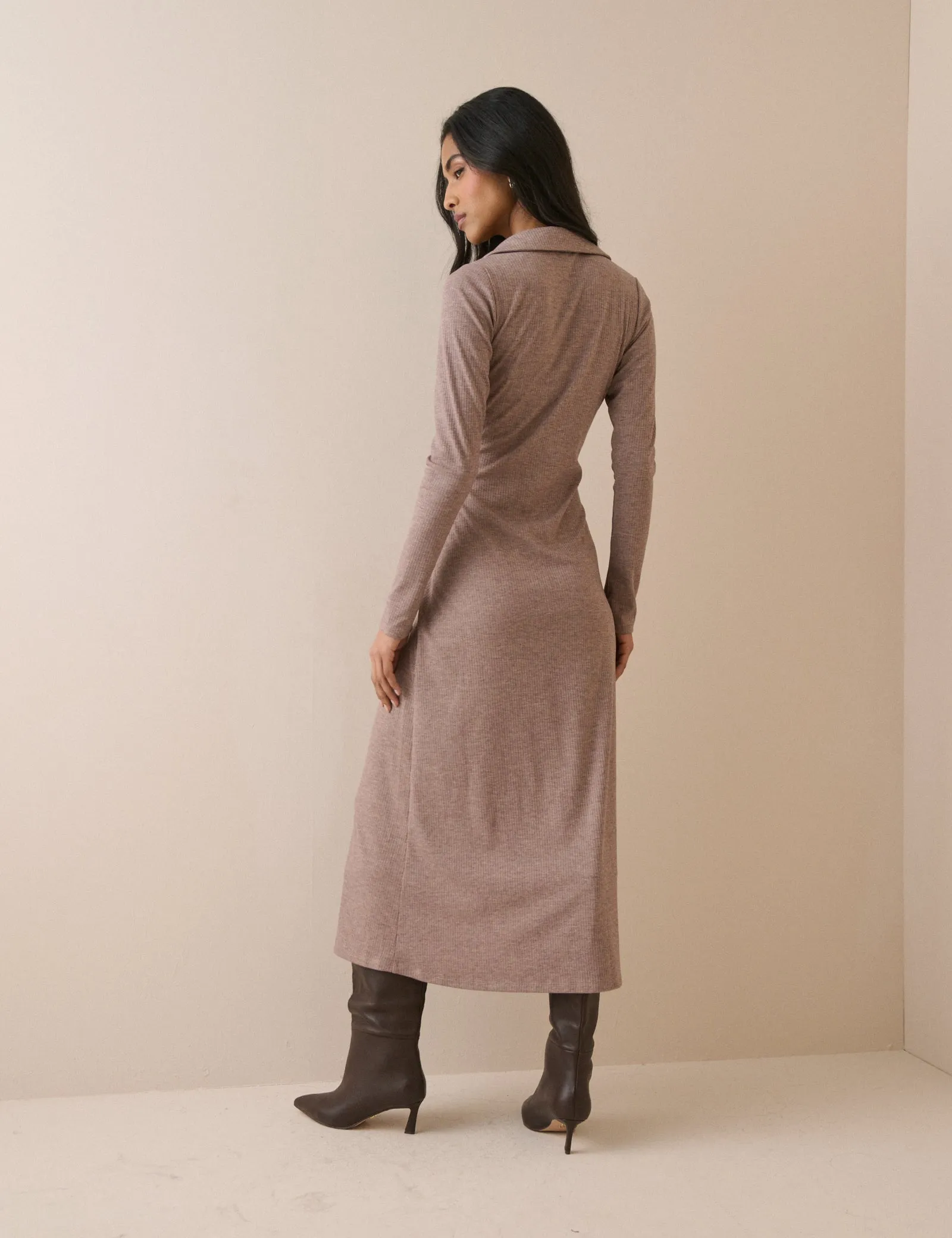 Mauve Rib Jersey Long Sleeve Everett Midi Dress sold by Nobody's Child product image thumbnail 5
