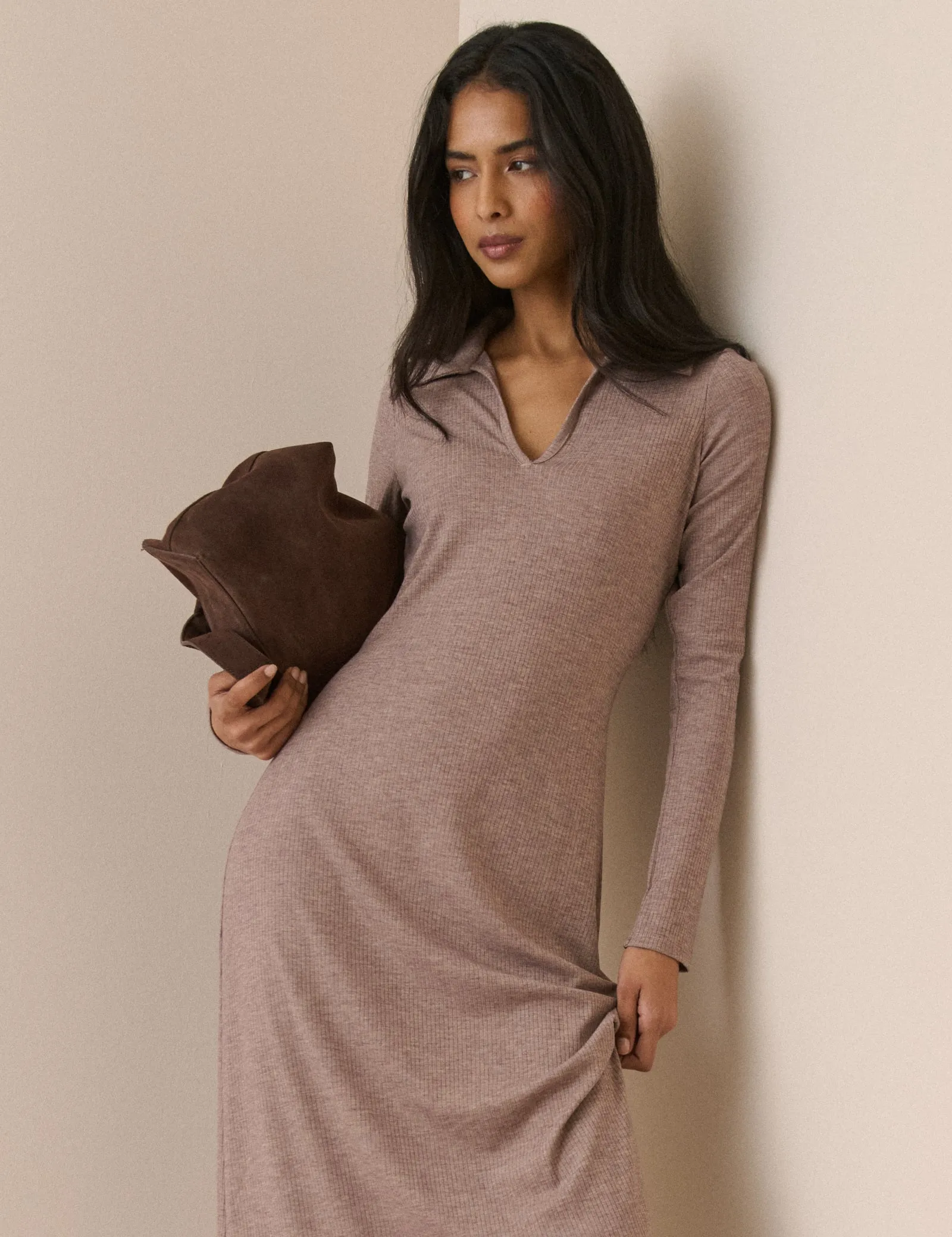 Mauve Rib Jersey Long Sleeve Everett Midi Dress sold by Nobody's Child product image thumbnail 2