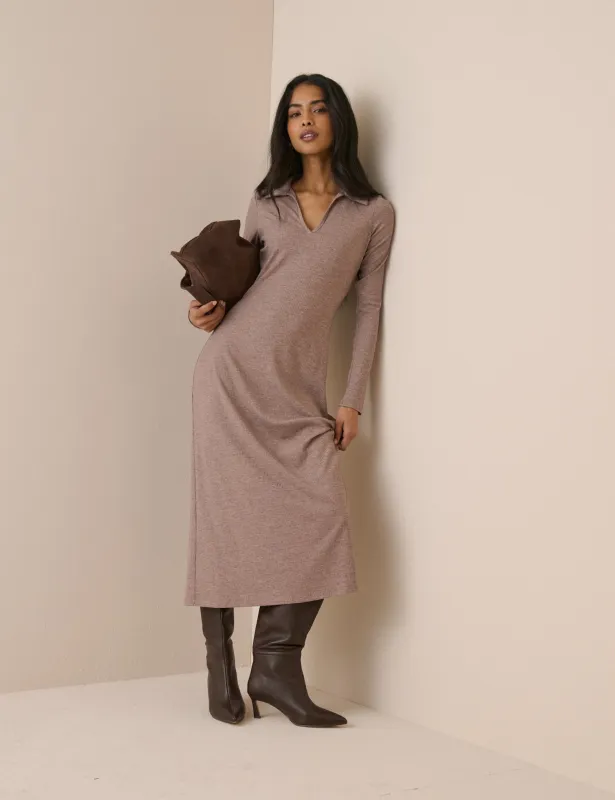 Mauve Rib Jersey Long Sleeve Everett Midi Dress made by Nobody's Child