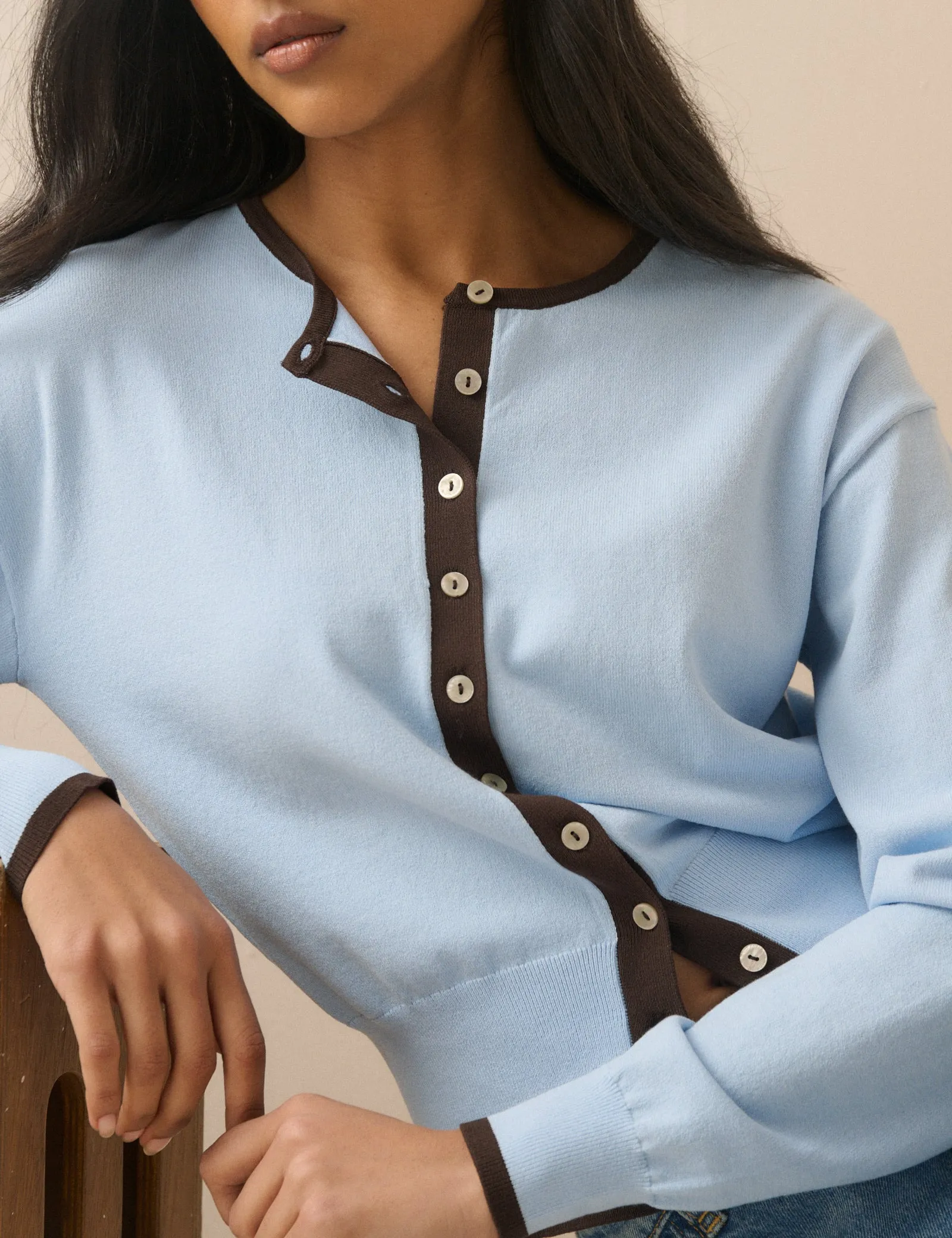 Blue and Brown Contrast Trim Cardigan sold by Nobody's Child product image thumbnail 2