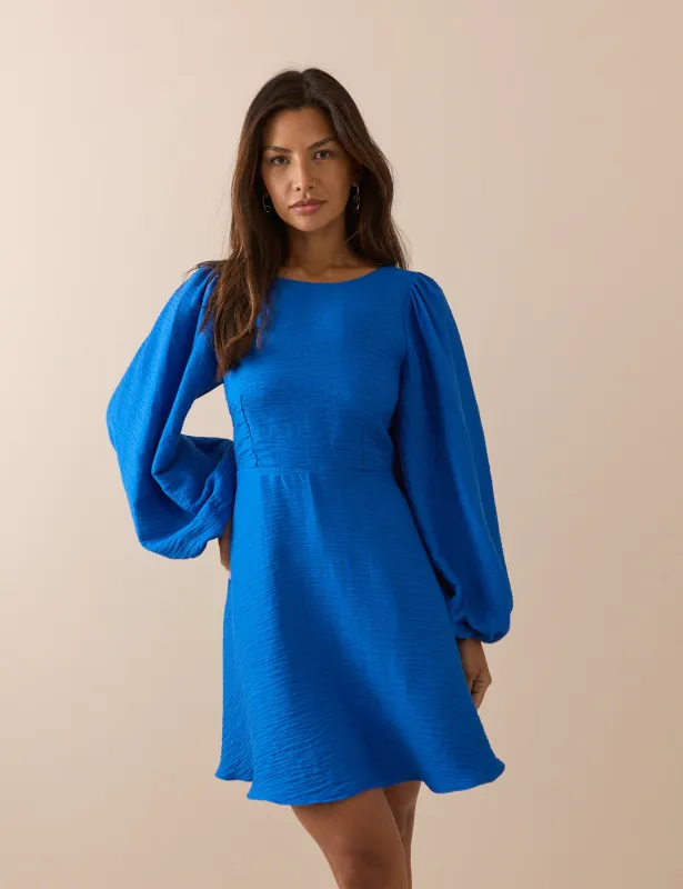 Cobalt Blue Yellow Puff Sleeve Zola Mini Dress made by Nobody's Child