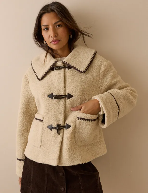 Cream Oversized Collar Borg Jacket made by Nobody's Child