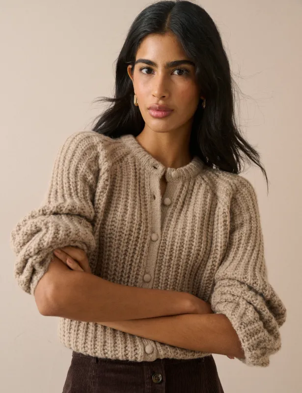 Beige Chunky Knitted Cardigan made by Nobody's Child