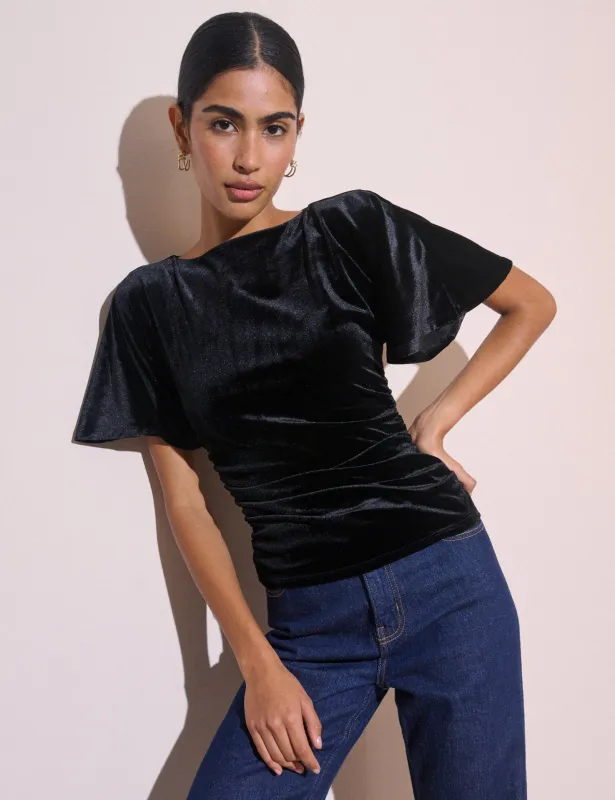 Black Ruched Velvet Top made by Nobody's Child
