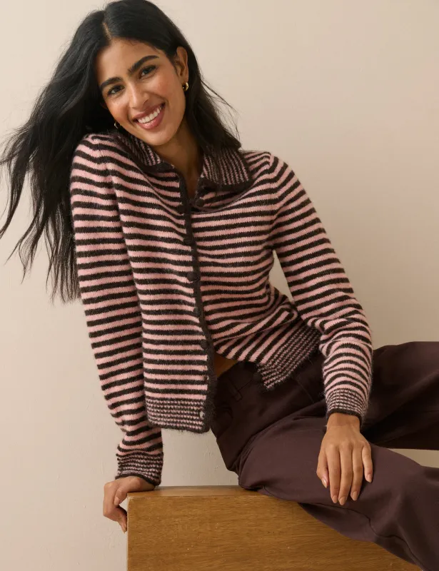 Pink and Brown Striped Collared Cardigan made by Nobody's Child