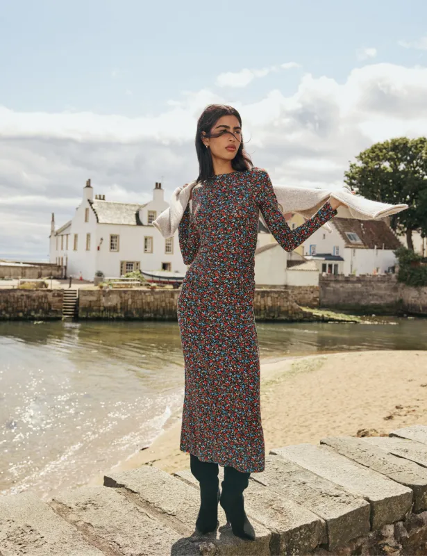 Black Ditsy Floral Jersey Laurella Midi Dress made by Nobody's Child