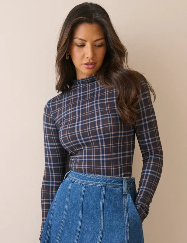Blue Tartan Long Sleeve Jersey Top made by Nobody's Child