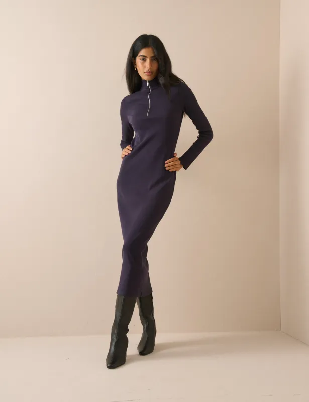 Navy Jersey Funnel Neck Finley Midi Dress made by Nobody's Child