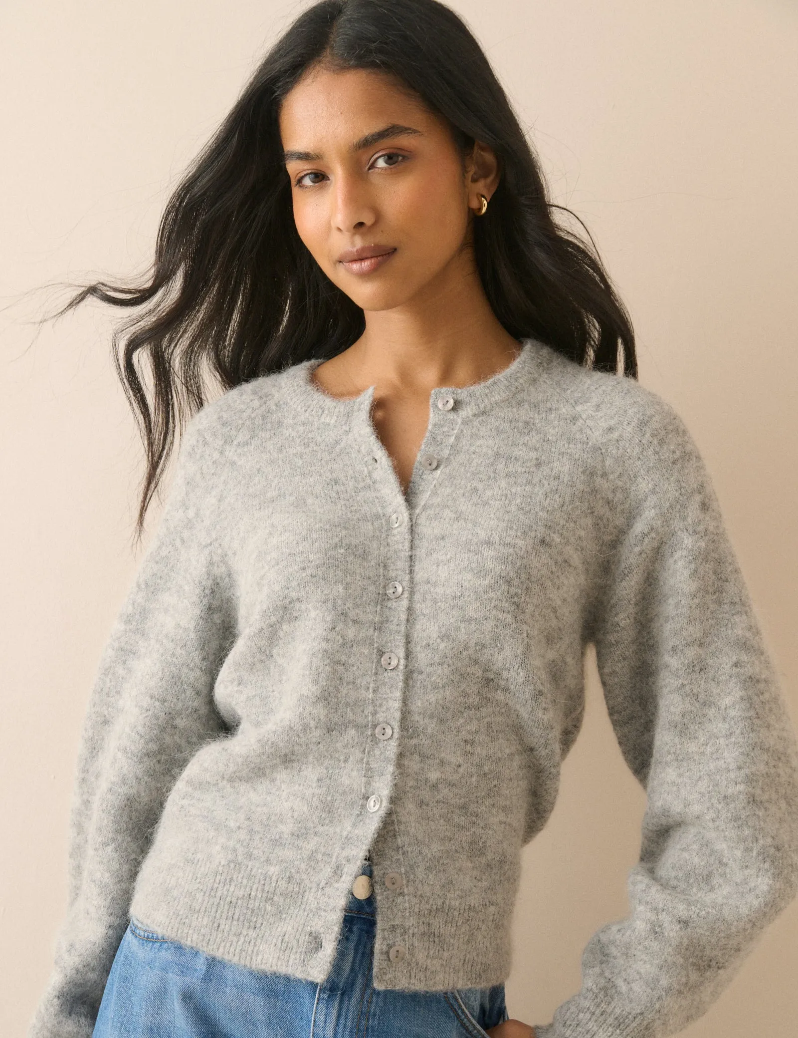 Grey Crew Neck Cardigan sold by Nobody's Child