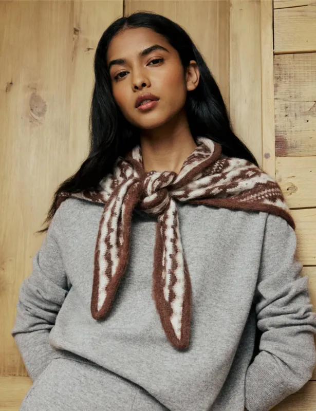Brown Print Wool-Blend Triangle Scarf made by Nobody's Child