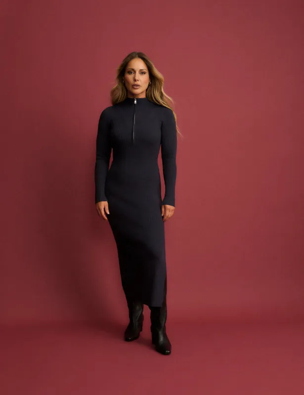 Navy Ribbed Knitted Midi Dress made by Nobody's Child