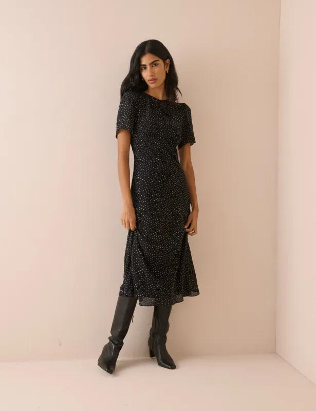 Black and White Polka Dot Noelle Midi Dress made by Nobody's Child