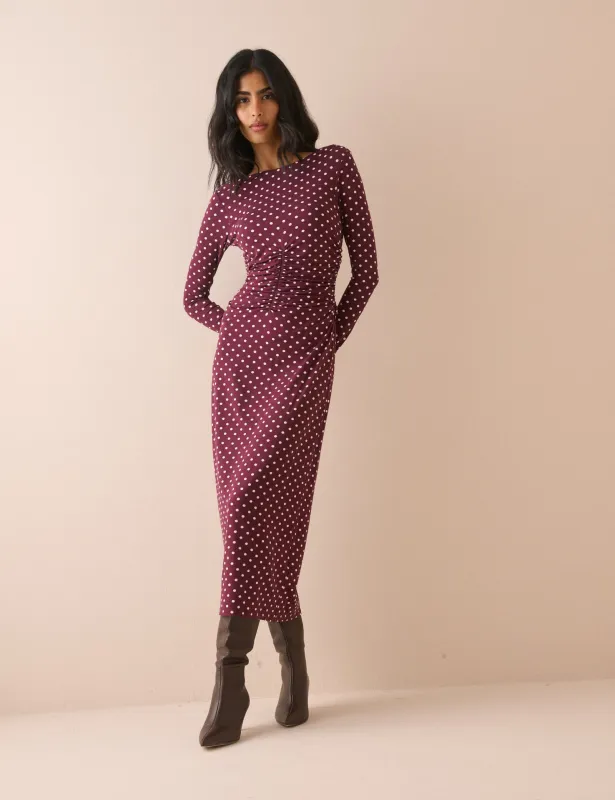 Purple Polka Dot Jersey Jennifer Midi Dress made by Nobody's Child