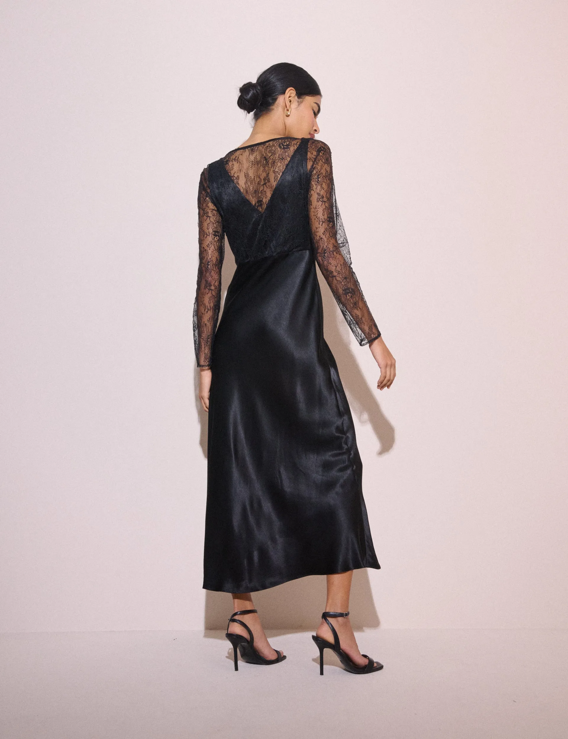 Black Lace Detail Satin Kimber Midi Dress sold by Nobody's Child product image thumbnail 5