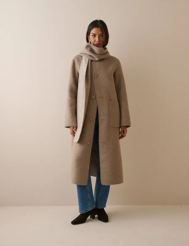 Brown Check Wool-Blend Reversible Scarf Coat made by Nobody's Child
