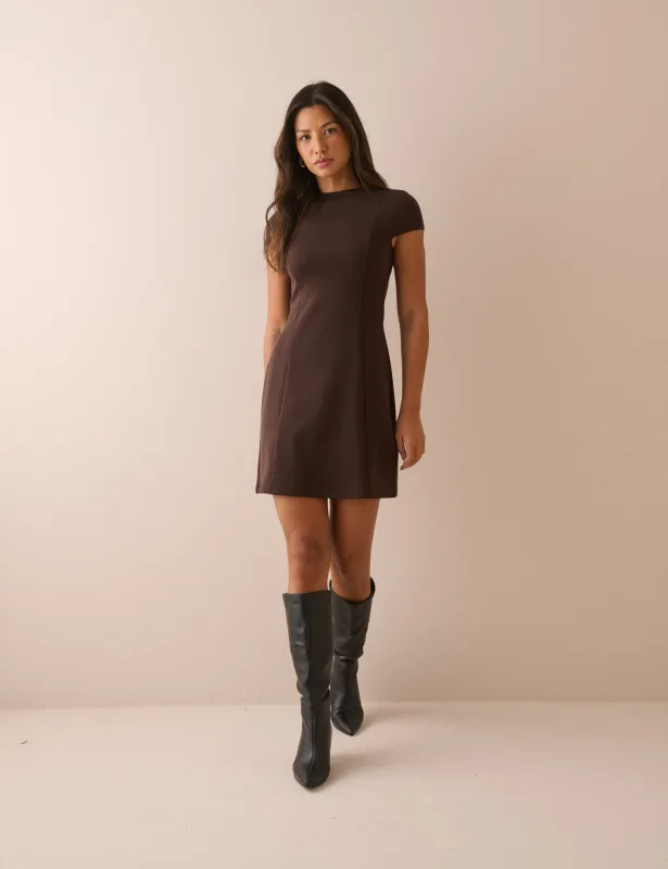 Brown High Neck Jersey Eloise Mini Dress made by Nobody's Child