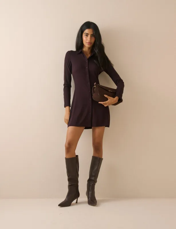 Plum Jersey Collared Annabel Mini Dress made by Nobody's Child