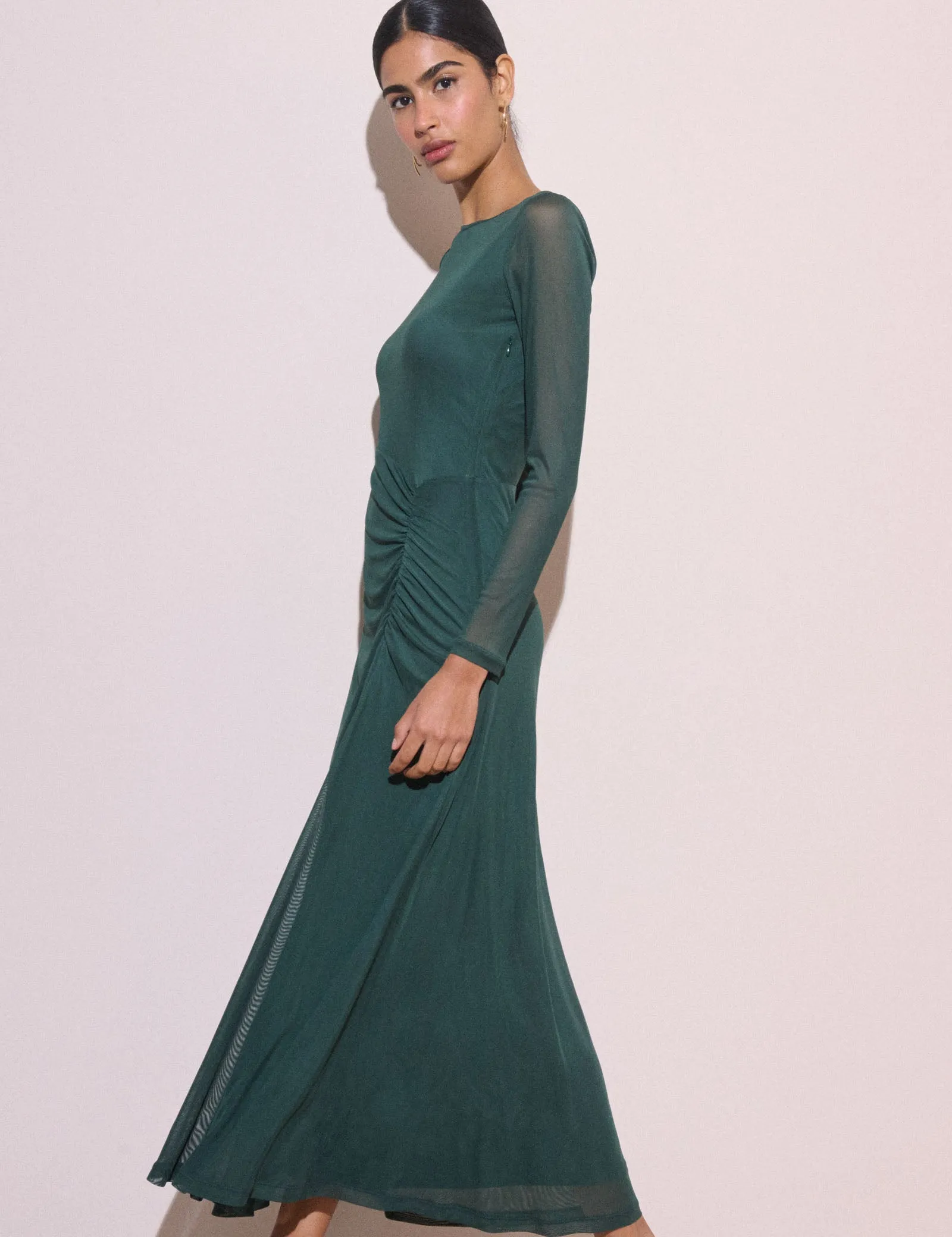 Dark Teal Ruched Hailey Midi Dress sold by Nobody's Child product image thumbnail 3