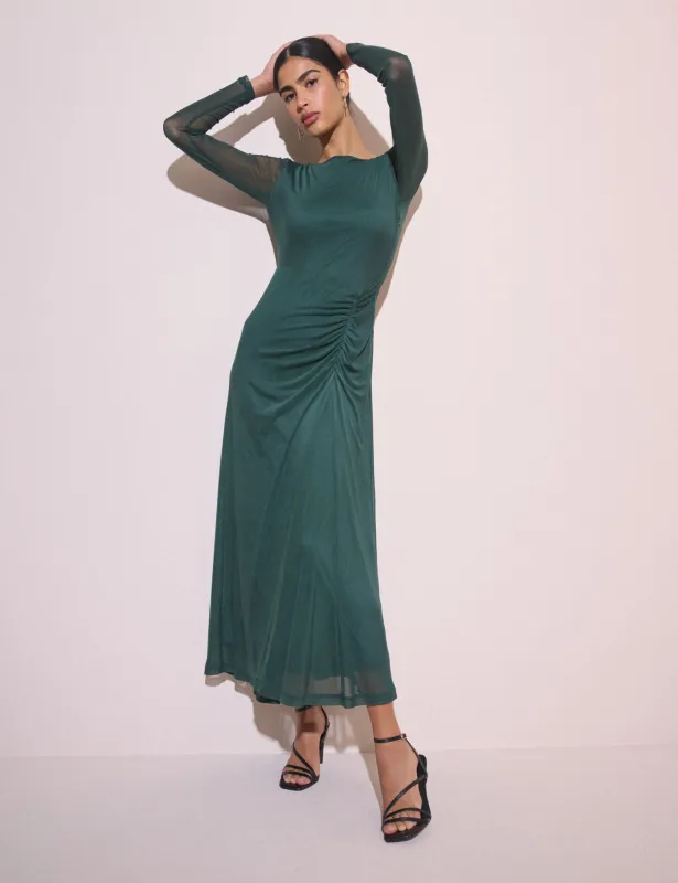 Dark Teal Ruched Hailey Midi Dress made by Nobody's Child