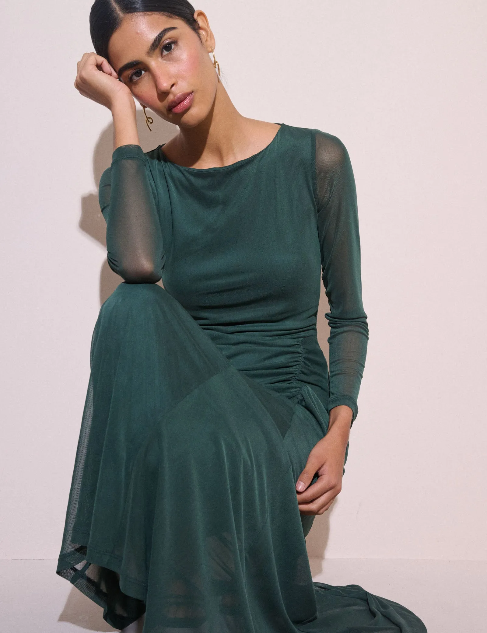 Dark Teal Ruched Hailey Midi Dress sold by Nobody's Child product image thumbnail 2