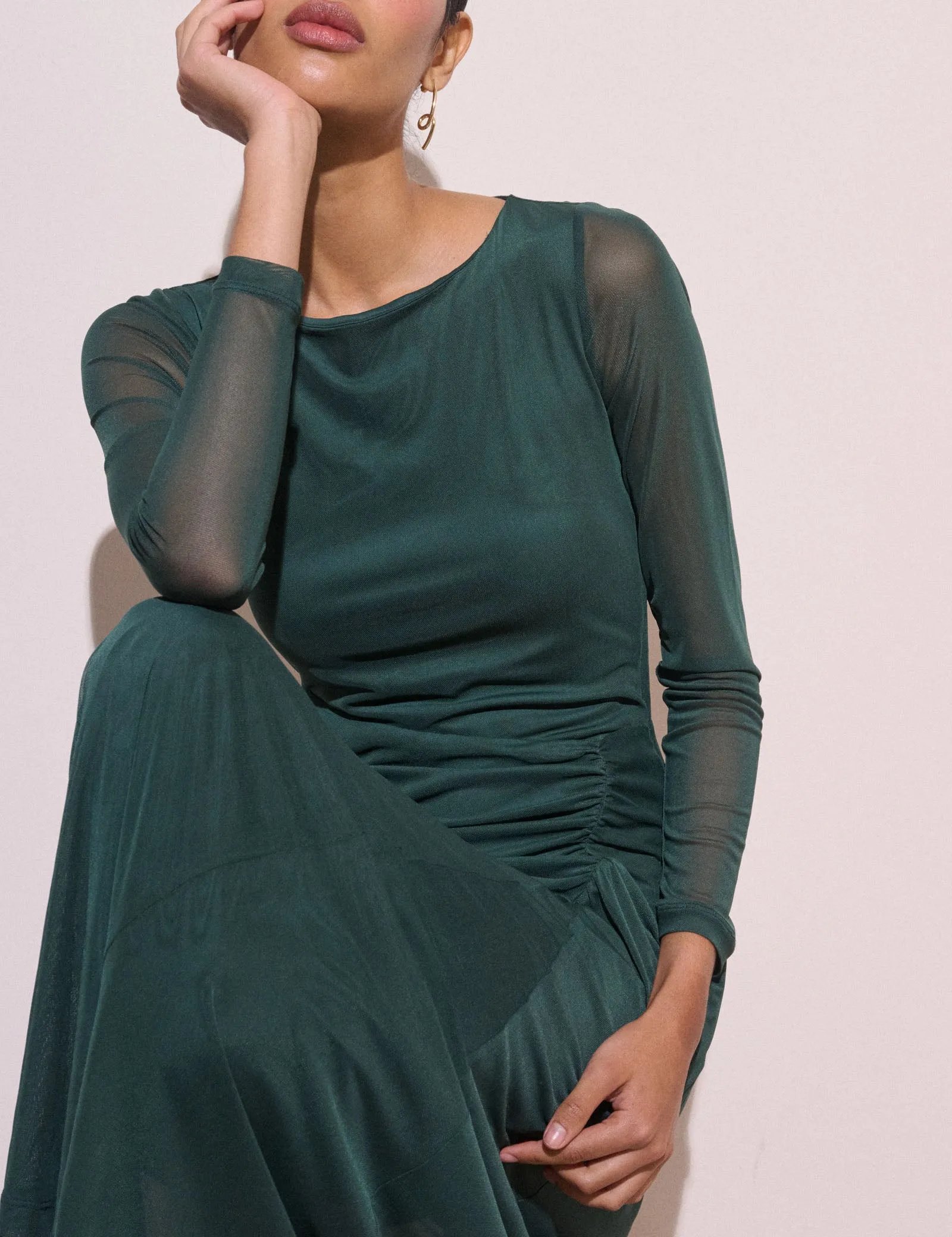 Dark Teal Ruched Hailey Midi Dress sold by Nobody's Child product image thumbnail 5