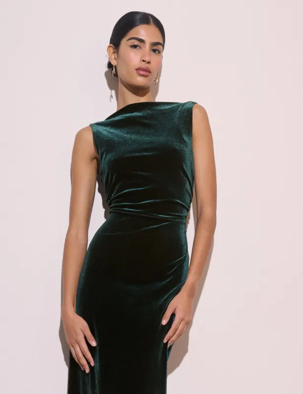 Emerald Green Velvet Margot Midi Dress made by Nobody's Child