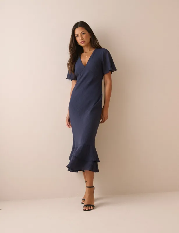 Navy Ruffle Hem Hope Midi Dress made by Nobody's Child