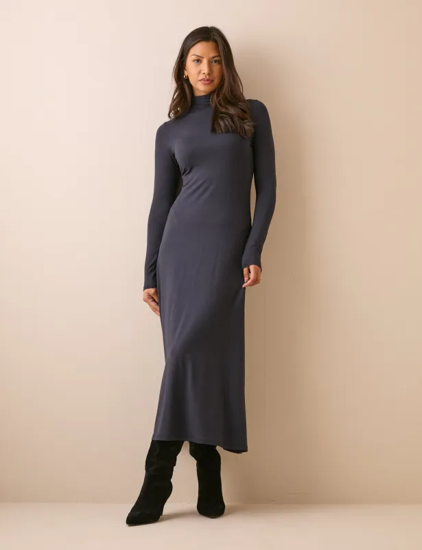 Navy High Neck Jersey Lainey Midi Dress made by Nobody's Child