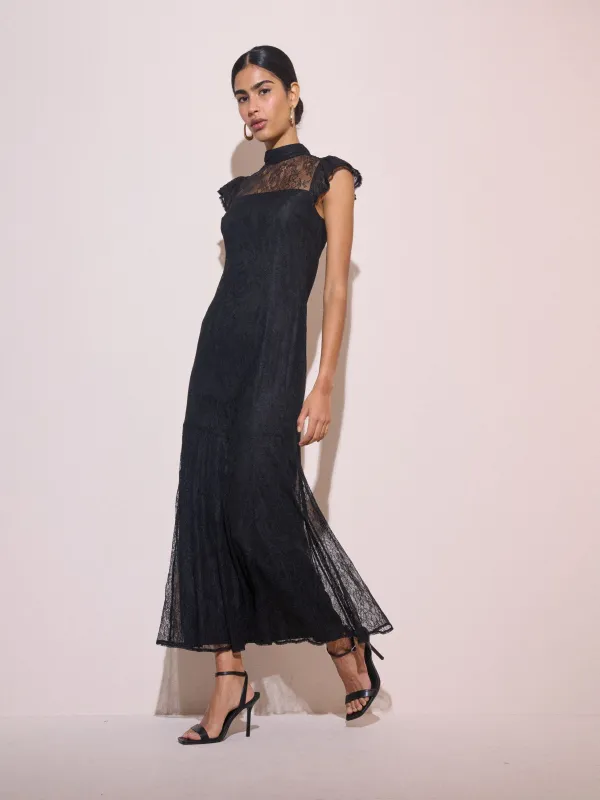 Black Floral Lace Katell Midi Dress made by Nobody's Child