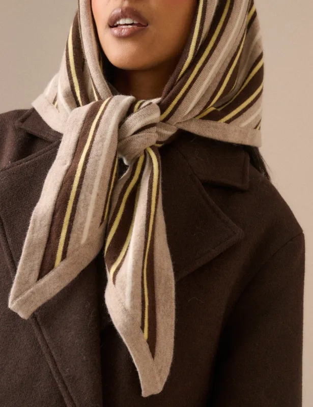 Brown and Yellow Striped Wool-Blend Large Triangle Scarf made by Nobody's Child