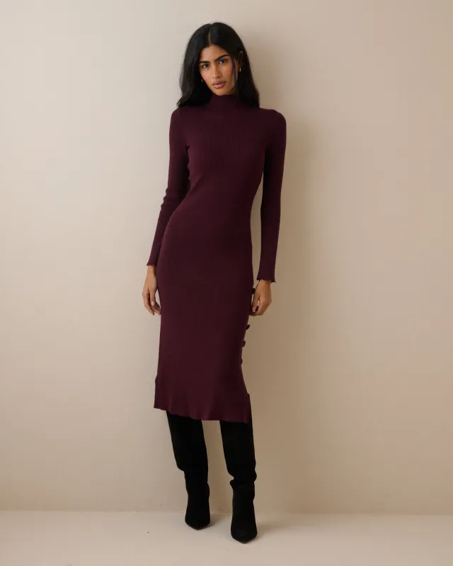 Burgundy Ribbed Knitted Midi Dress made by Nobody's Child