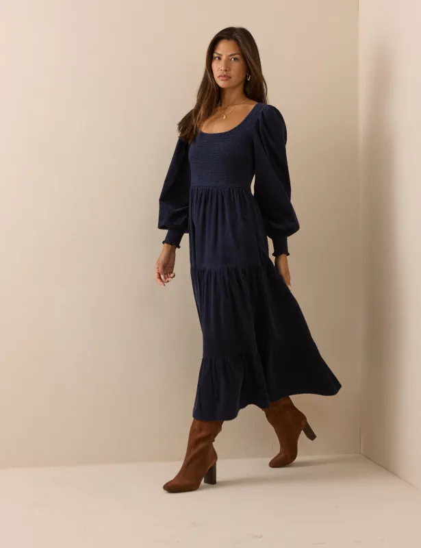 Navy Cord Ruby Midi Dress made by Nobody's Child