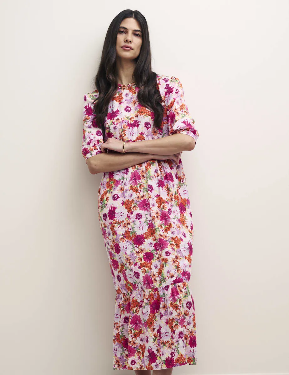 Pink and Orange Big Floral Rachel Midi Dress sold by Nobody's Child product image thumbnail 2