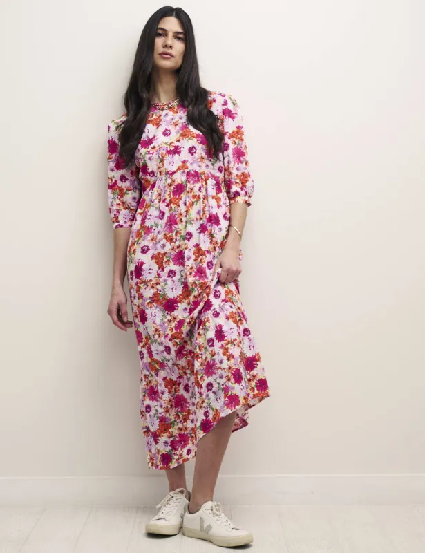 Pink and Orange Big Floral Rachel Midi Dress sold by Nobody's Child