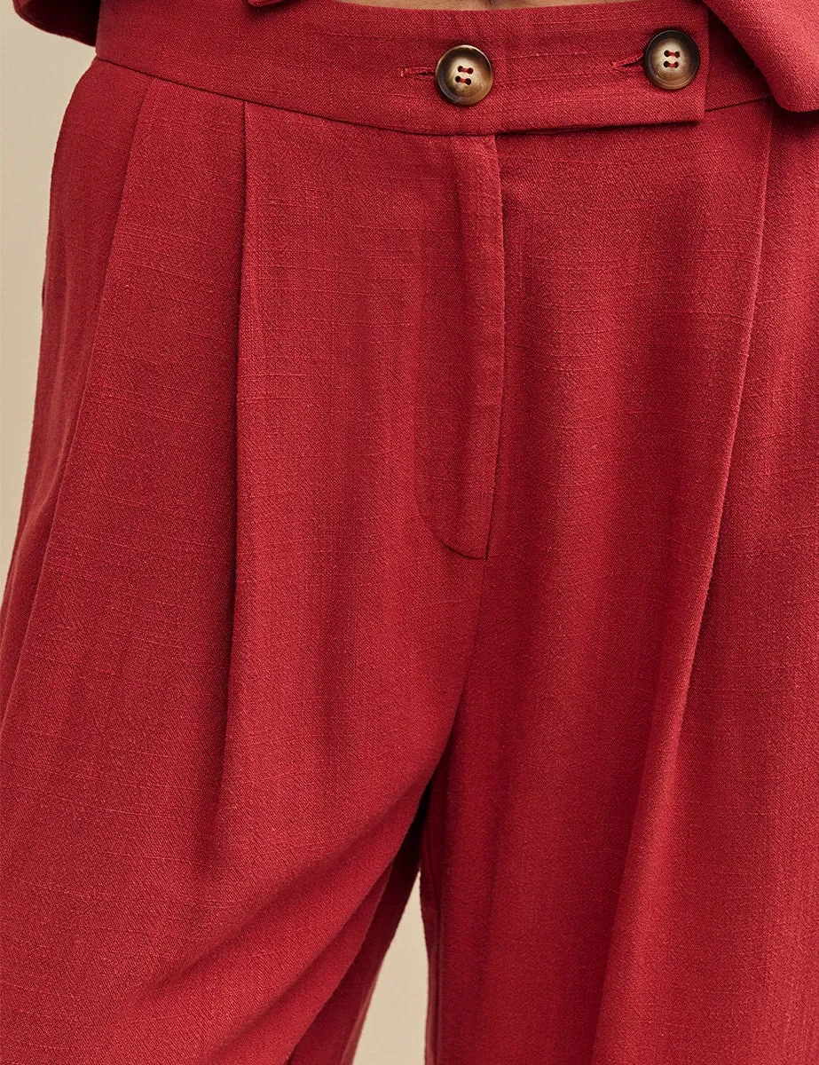 Terracotta Linen-blend Relaxed Tailored Trousers sold by Nobody's Child product image thumbnail 3
