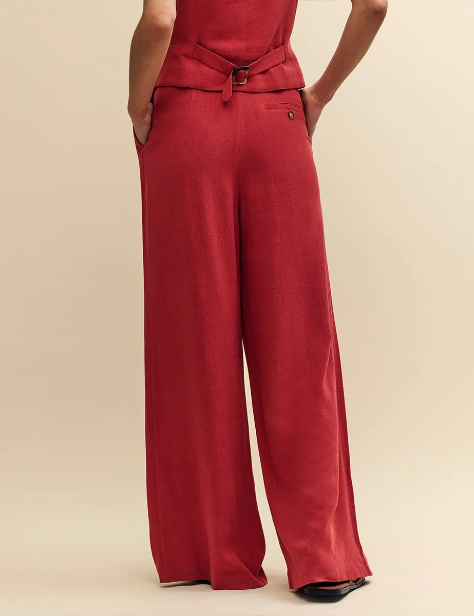 Terracotta Linen-blend Relaxed Tailored Trousers sold by Nobody's Child product image thumbnail 4
