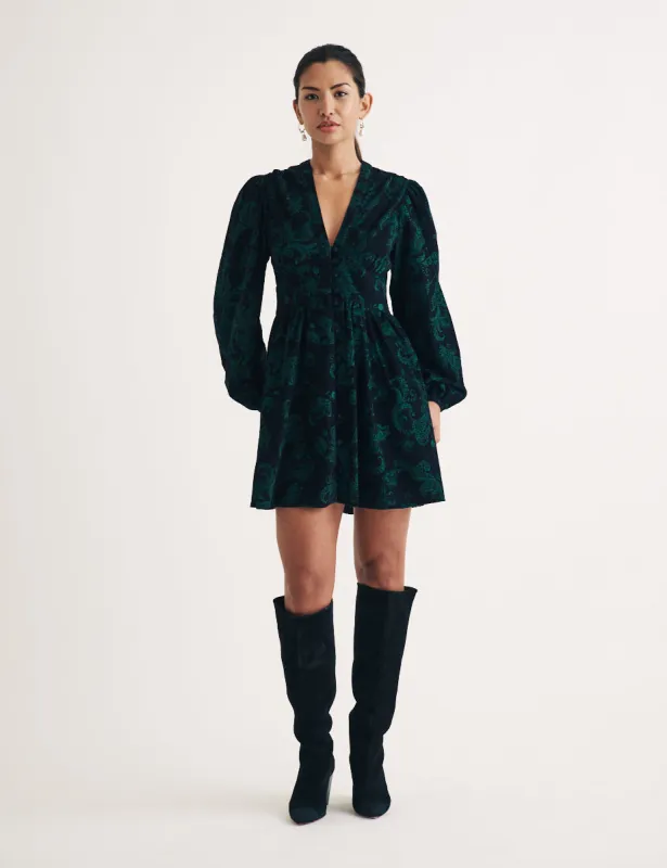 Green Cord Floral Starlight Mini Dress sold by Nobody's Child