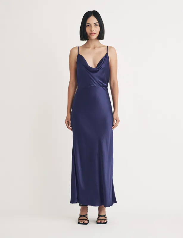 Navy Cowl Neck Bridesmaid Trixie Midi Dress sold by Nobody's Child
