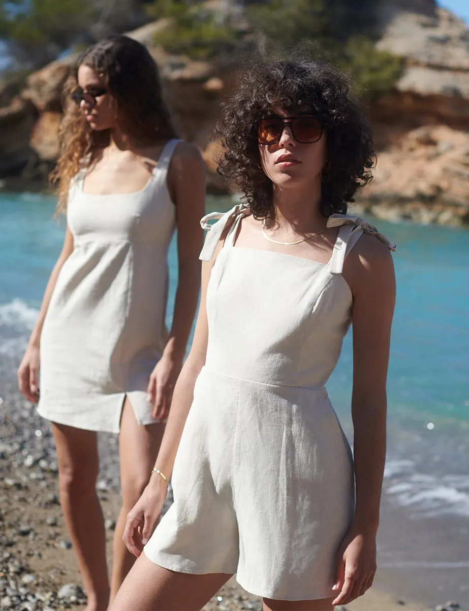 Cream Linen-blend Tie Shoulder Meg Playsuit sold by Nobody's Child product image thumbnail 2