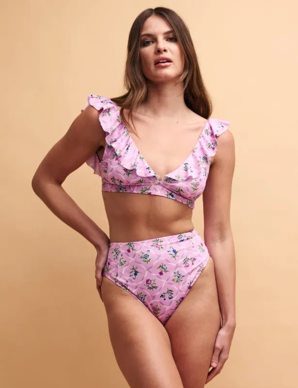 Pink Floral High Waist Bikini Bottom sold by Nobody's Child