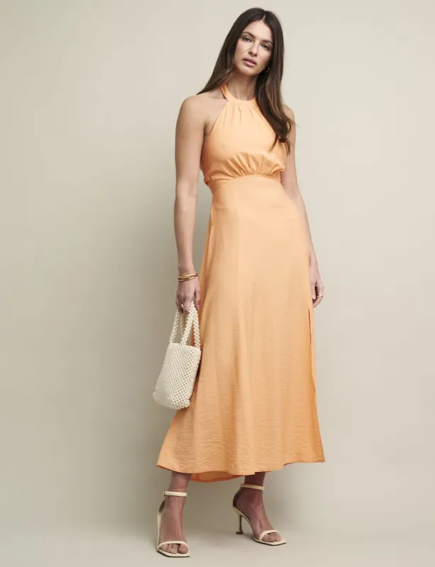 Peach Halter Neck Holly Midi Dress sold by Nobody's Child
