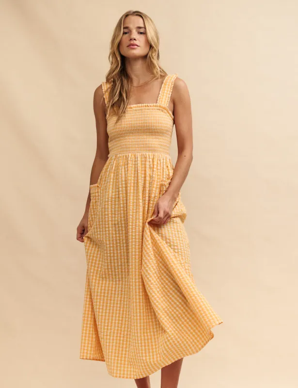 Petite Yellow Gingham Dionne Midi Dress sold by Nobody's Child