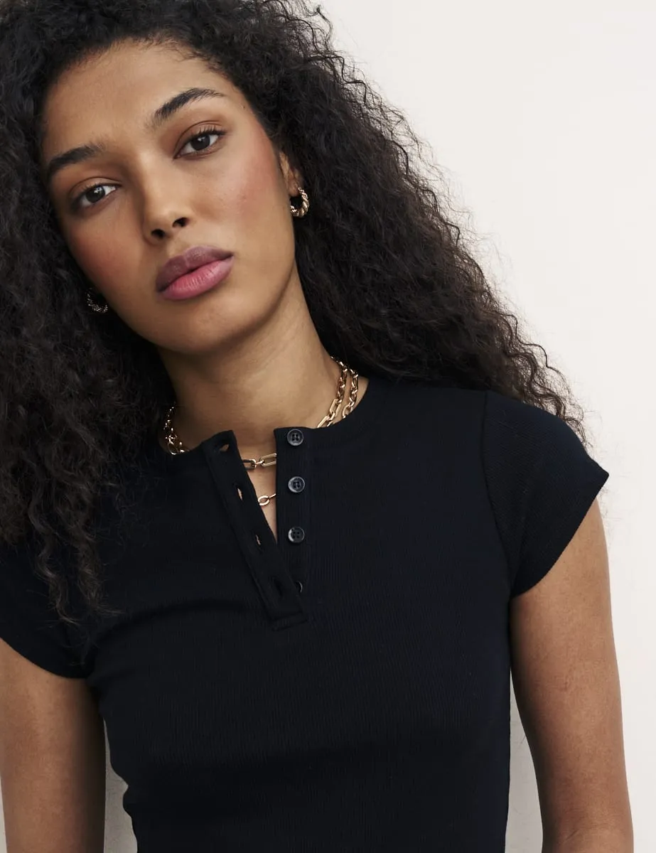 Black Button Front T-Shirt sold by Nobody's Child product image thumbnail 3