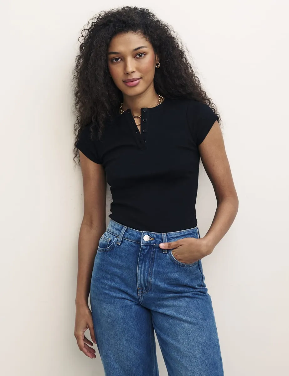 Black Button Front T-Shirt sold by Nobody's Child